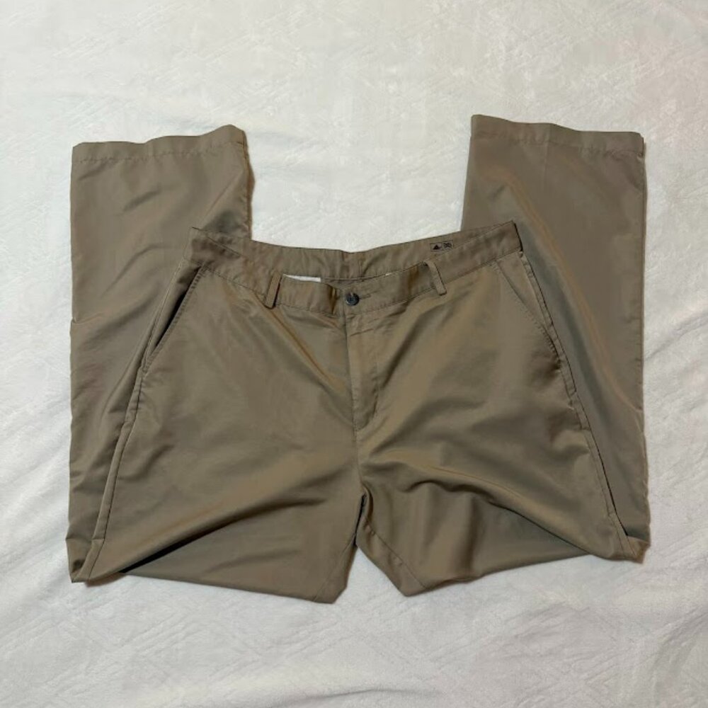 Adidas M 36 x 32 Pants Khaki Three Stripe Climalite Golf Lightweight Performance